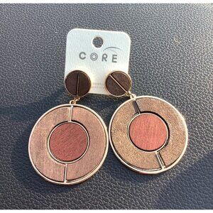 Core Boho Geometric‎ Dangle Earrings With Circle Design Wood Inlay Fall NEW